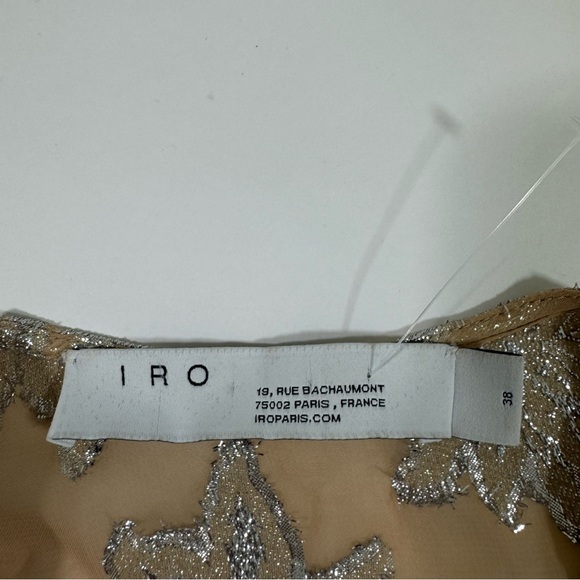 IRO Sheer V Neck Peplum Blouse Long Sleeve Beige Silver - Picture 4 of 8